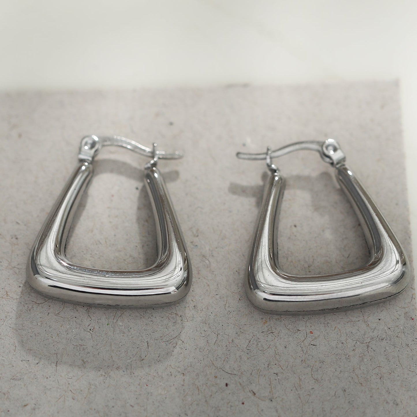 ANIKA: White Gold (Silver Toned) Triangular Chunky Mini Hoop Earrings