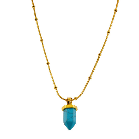 PIPPA: African Turquoise Stone Pendant Anchored on a Beaded Snake Skin Textured Chain Necklace