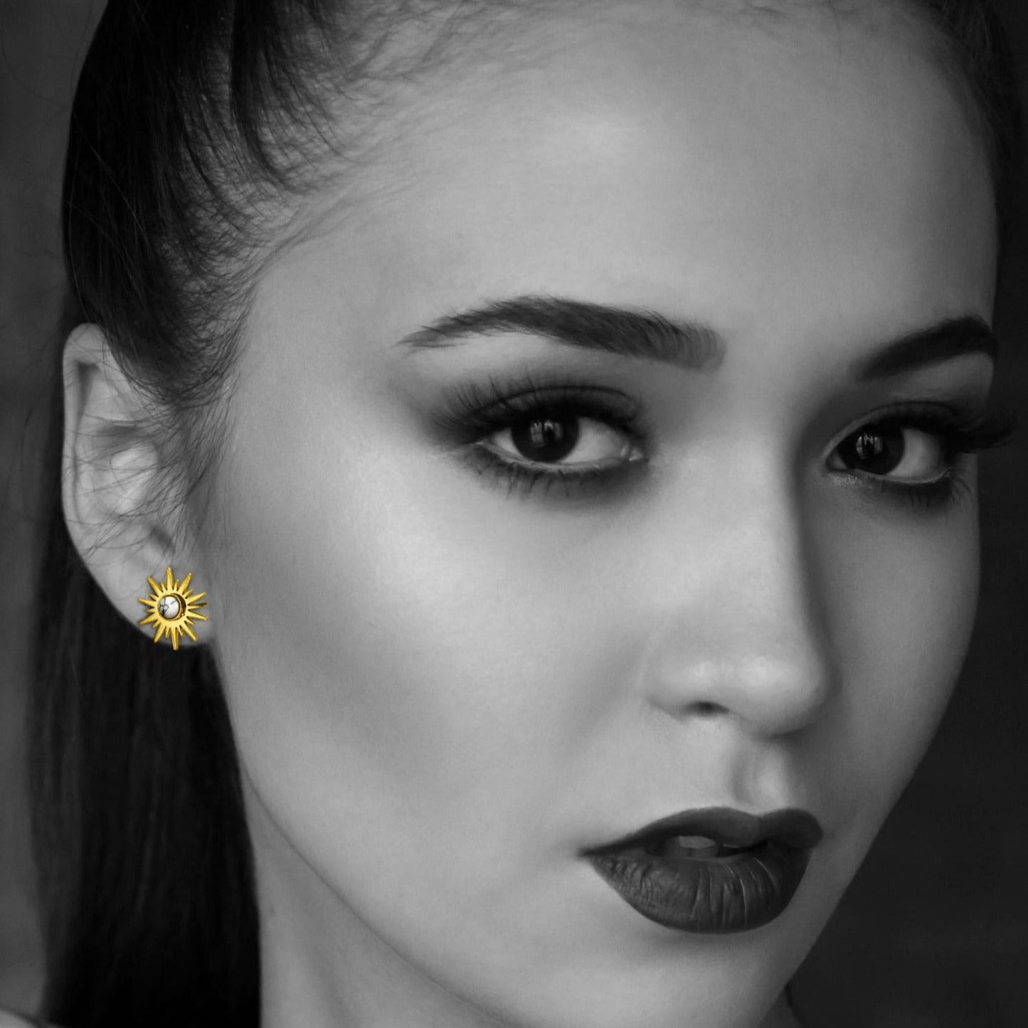 SOLE WHITE Sun Symbol Natural Stone Stud Earrings