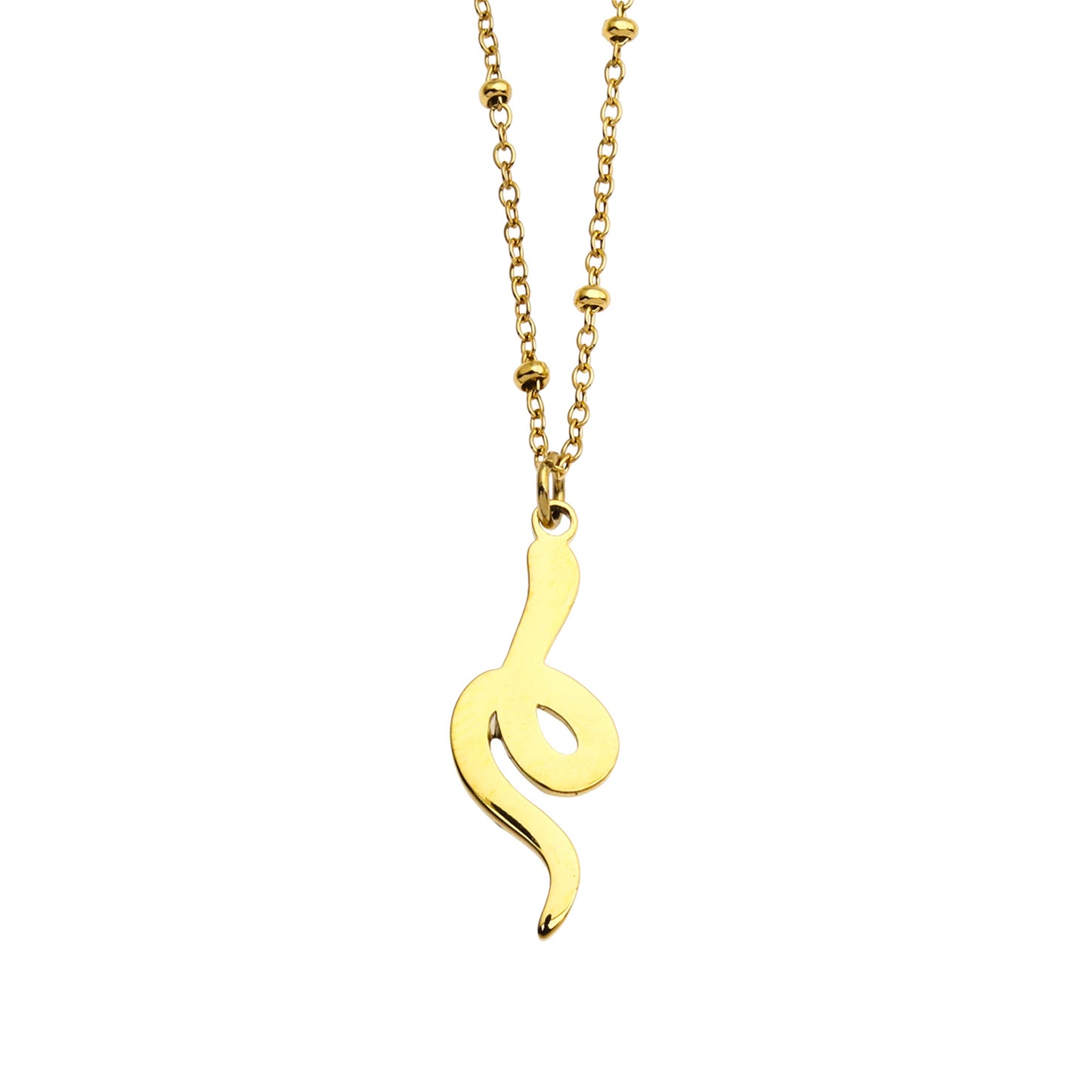 RIHANNA Beaded Chain Necklace with a Pavé Zirconia Serpent Pendant in Gold