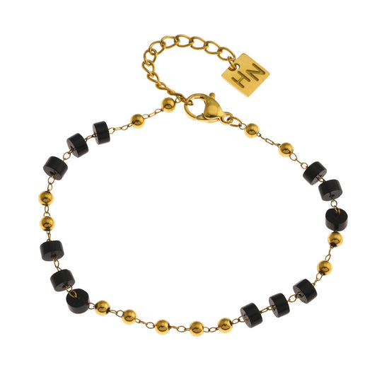 ROSARIO: Black Onyx and Gold Beaded Chain Bracelet
