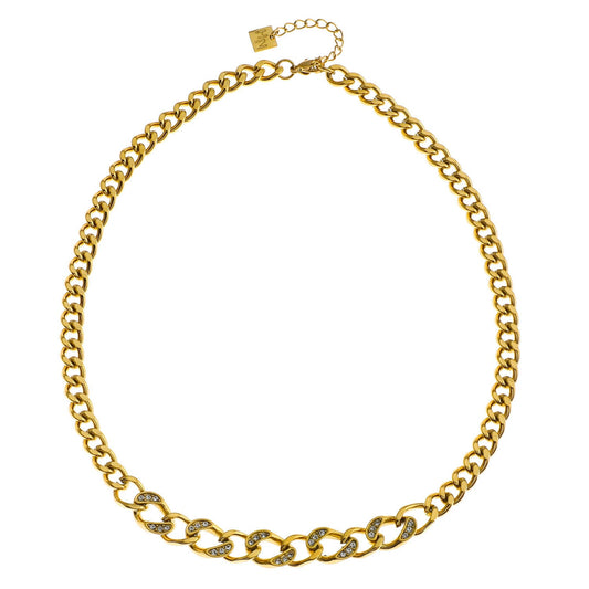 ROUEN Zirconia Embedded Cuban Chain Statement Necklace