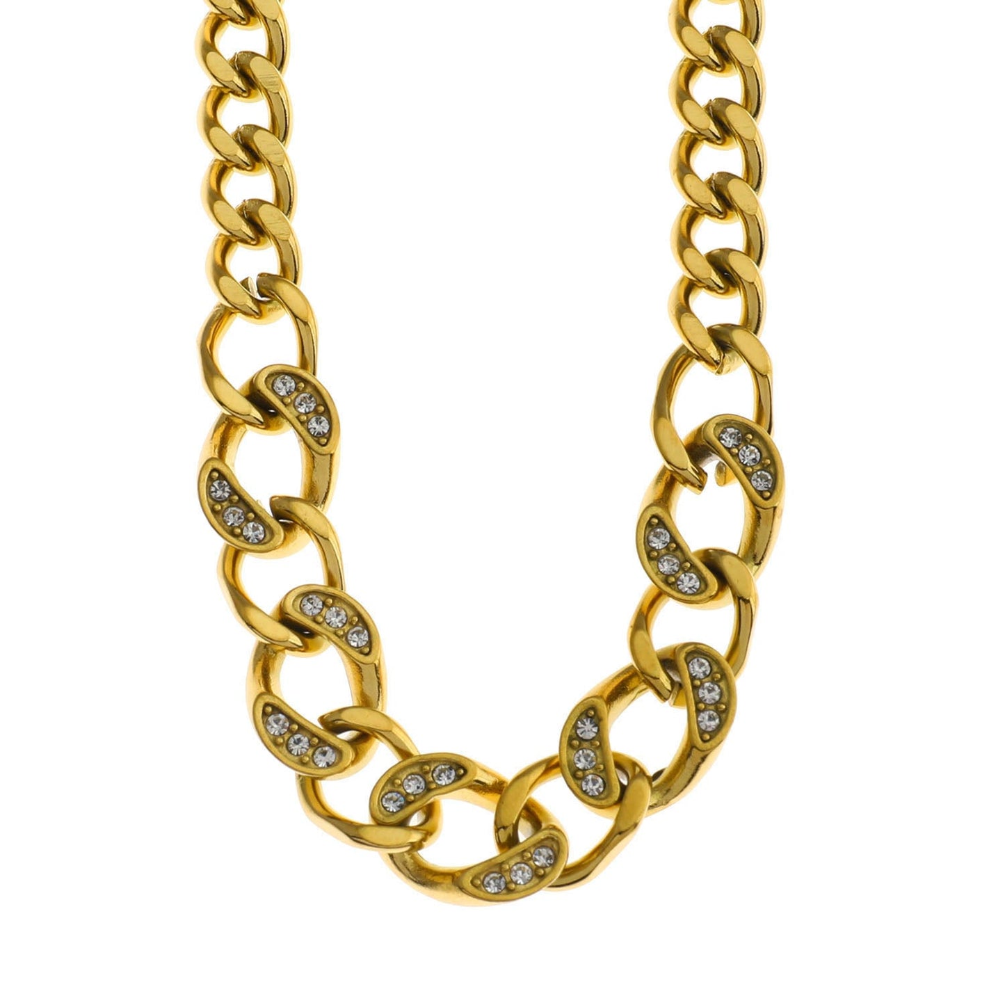ROUEN Zirconia Embedded Cuban Chain Statement Necklace