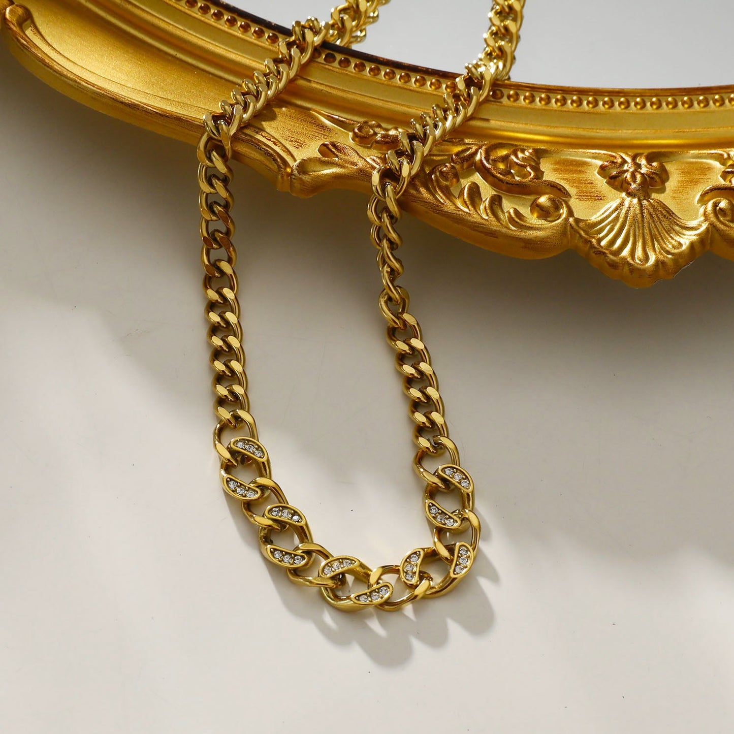 ROUEN Zirconia Embedded Cuban Chain Statement Necklace