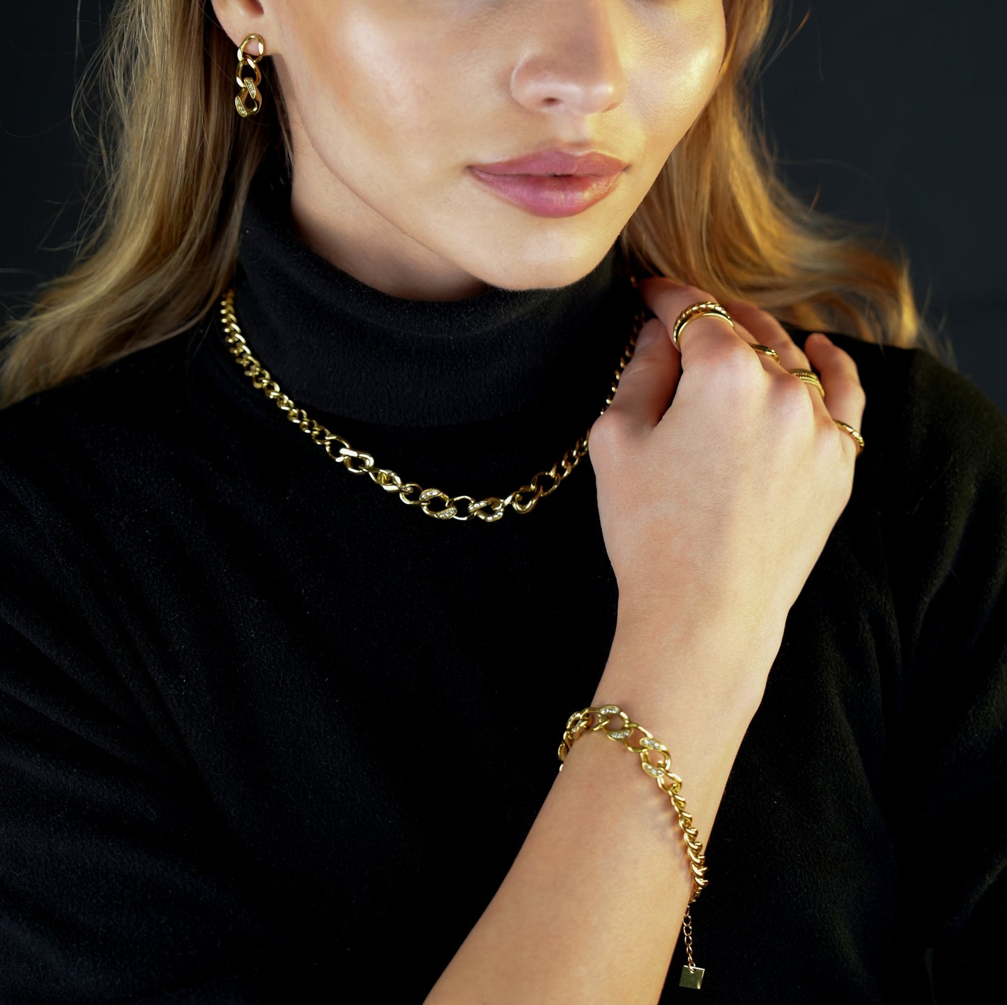 ROUEN Zirconia Embedded Cuban Chain Statement Necklace