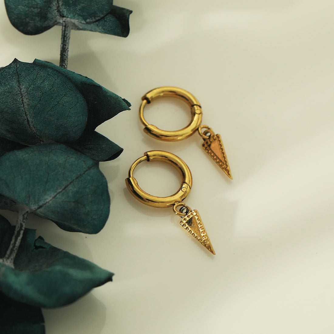 RYLEE Gold: Vintage Inspired Hoop Earrings with a Triangle Charm