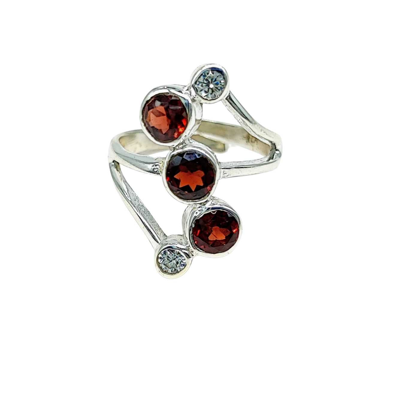Ring -Garnet -Zircons -Sterling -Silver -Adjustable