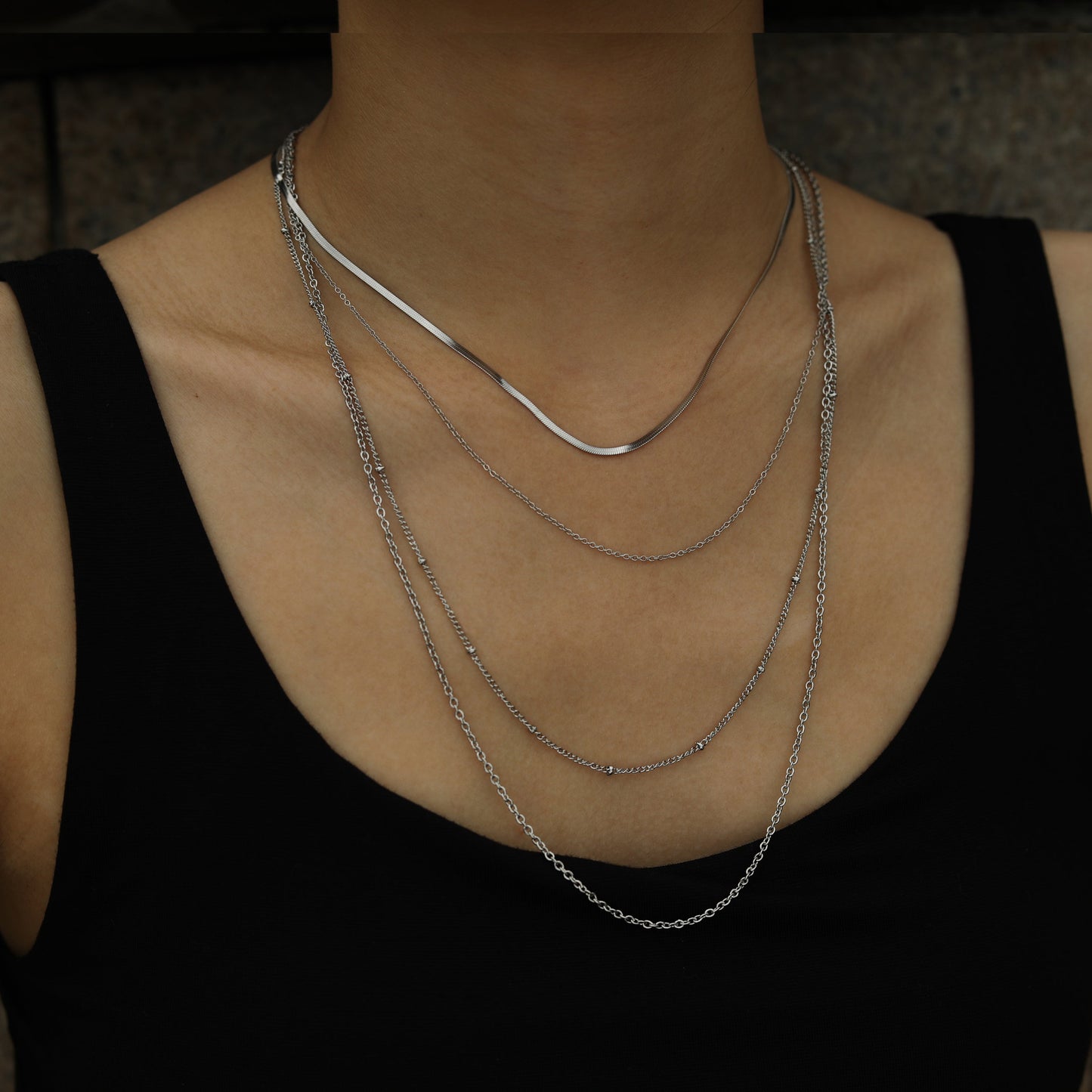 SABRINA Four-Layer Multi Chain Necklace in Silver