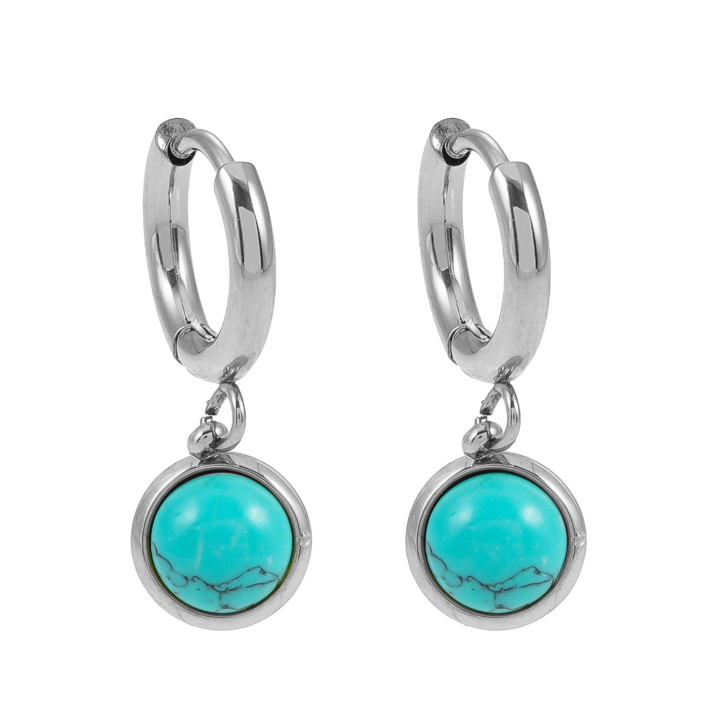 Style SAGRES White Gold (Silver Toned): Vintage Inspired Natural Stone Drop Hoop Earrings