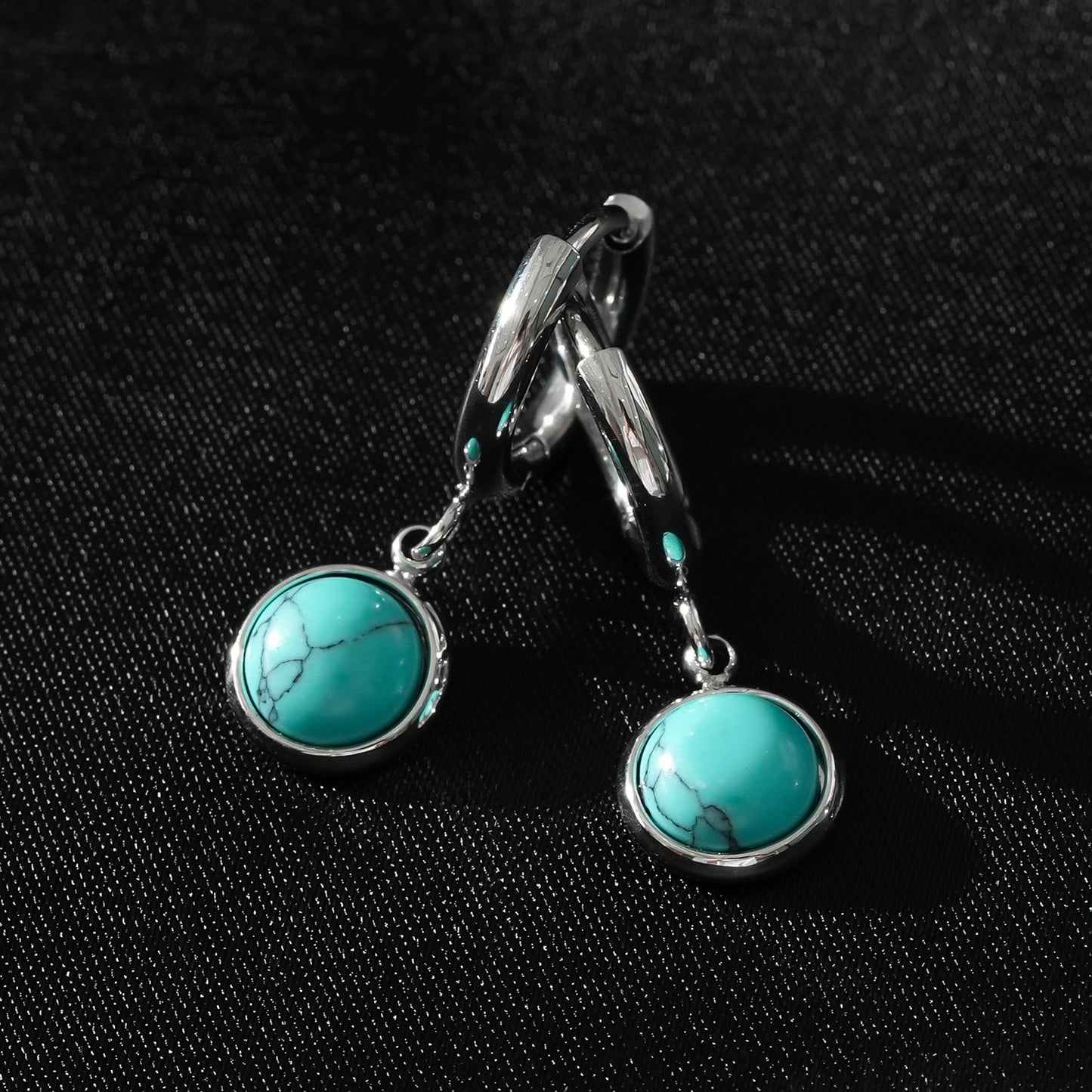 Style SAGRES White Gold (Silver Toned): Vintage Inspired Natural Stone Drop Hoop Earrings