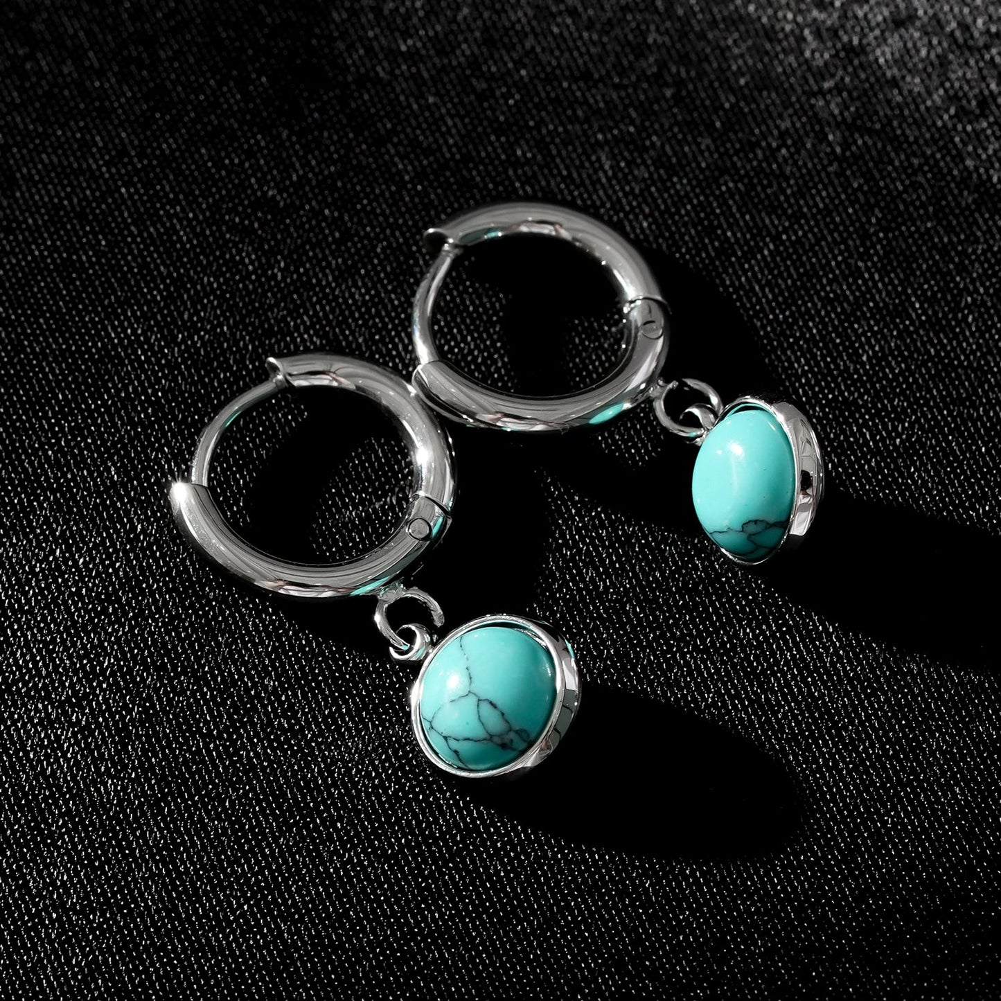 Style SAGRES White Gold (Silver Toned): Vintage Inspired Natural Stone Drop Hoop Earrings