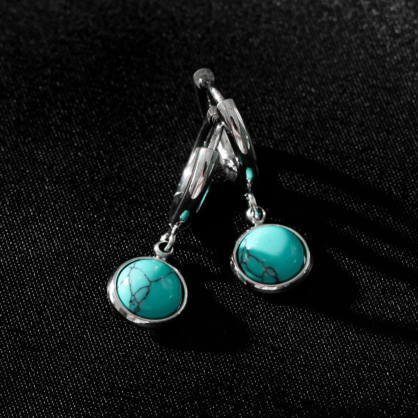 Style SAGRES White Gold (Silver Toned): Vintage Inspired Natural Stone Drop Hoop Earrings