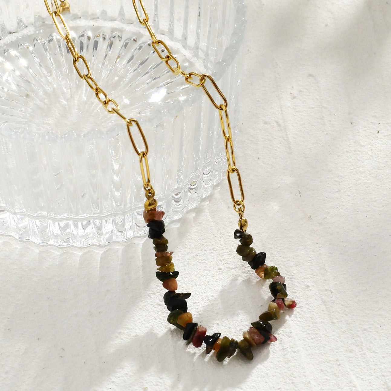 SALINAS Paper-Clip Linked Chain & TOURMALINE Gemstones Combination Necklace