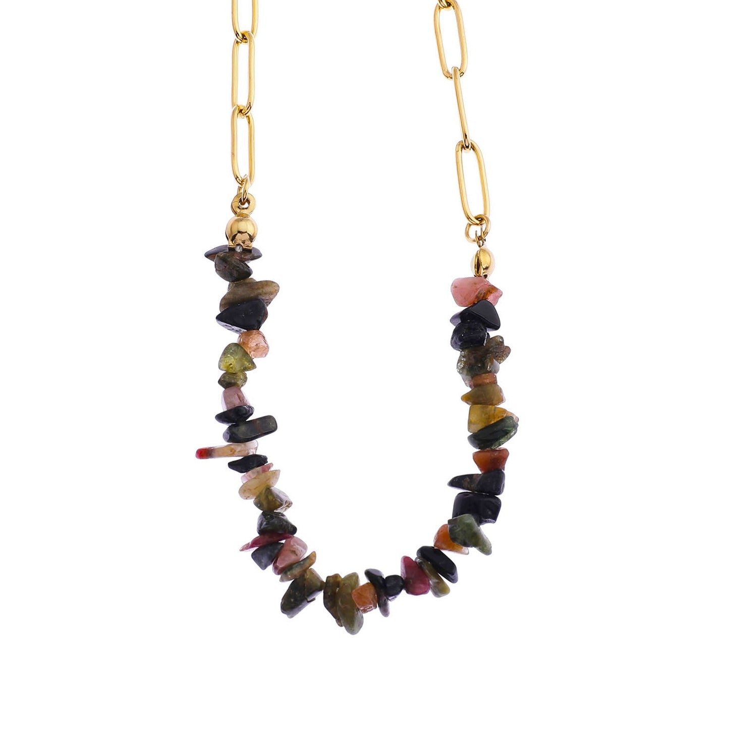 SALINAS Paper-Clip Linked Chain & TOURMALINE Gemstones Combination Necklace