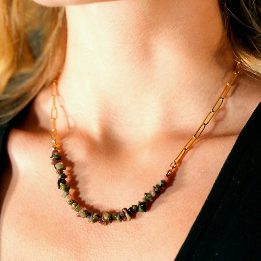 SALINAS Paper-Clip Linked Chain & TOURMALINE Gemstones Combination Necklace