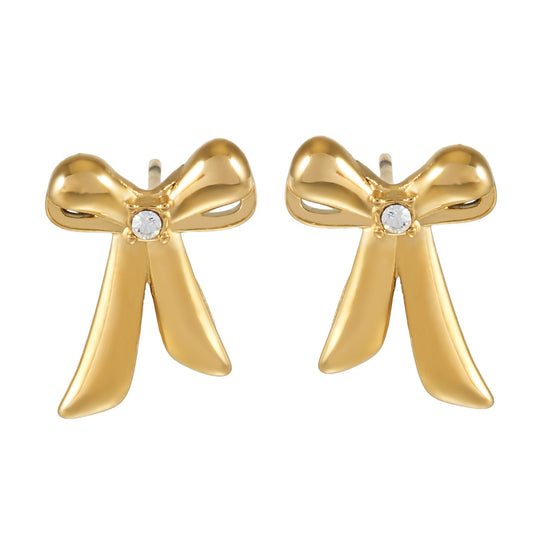 SAMANTHA Gold: Bow Stud Earrings with Solitaire Zirconia – Dainty & Chic Everyday Jewelry