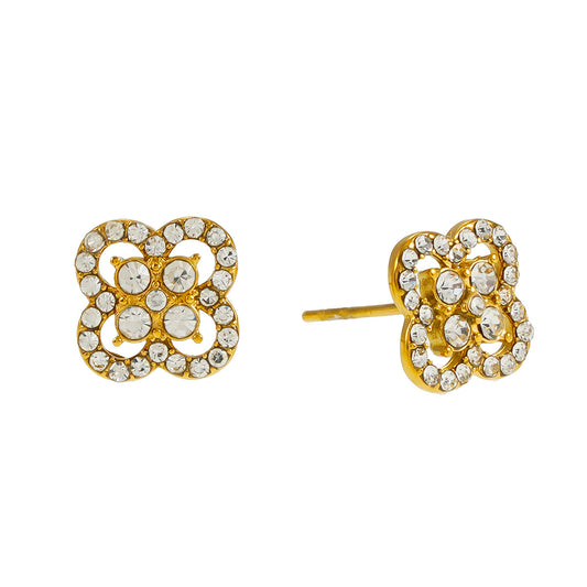 SANIBELL Gold: Clover Shaped Pavé Zirconia Stud Earrings