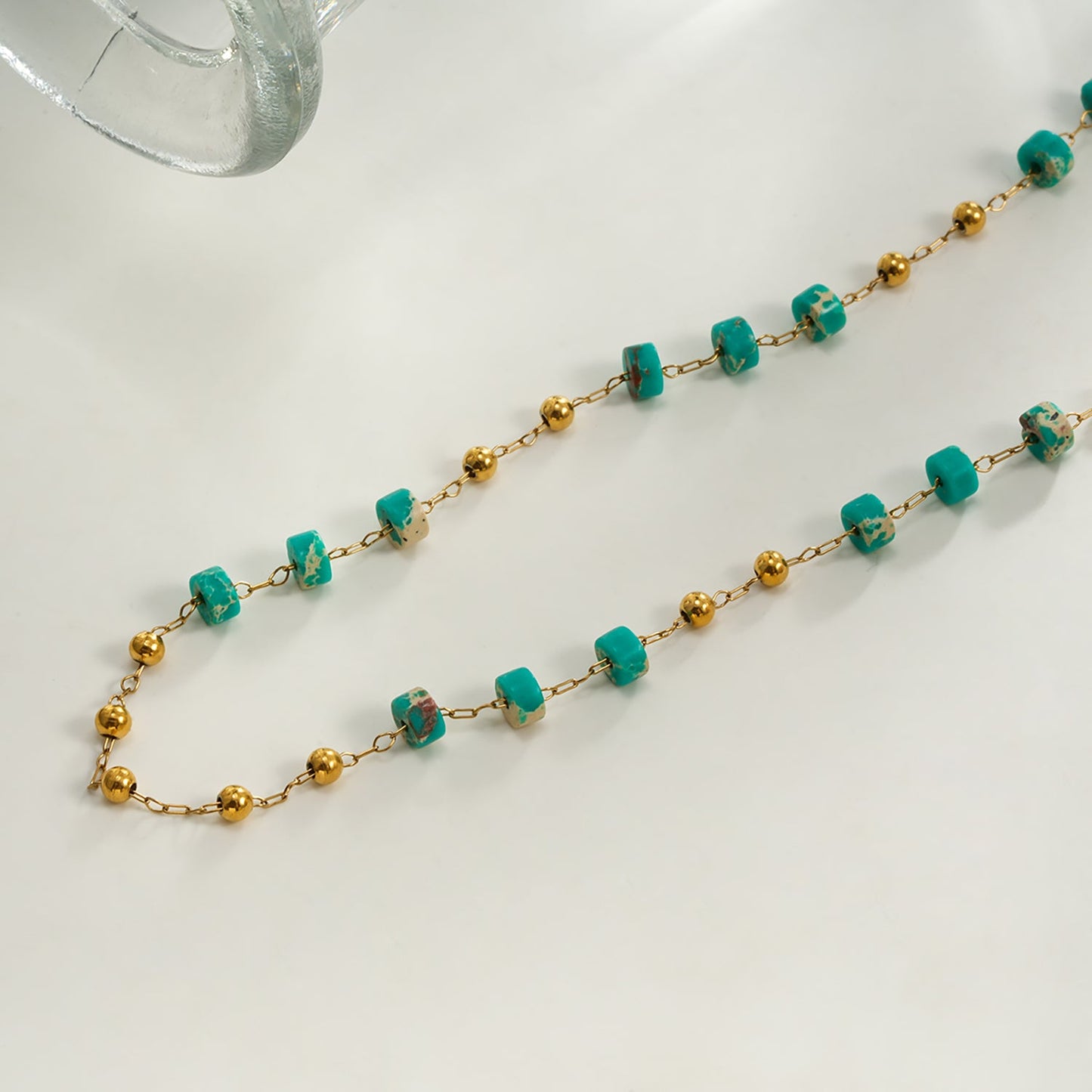SANTA CRUZ Blue: Gold & Natural Stone Beaded Chain Necklace