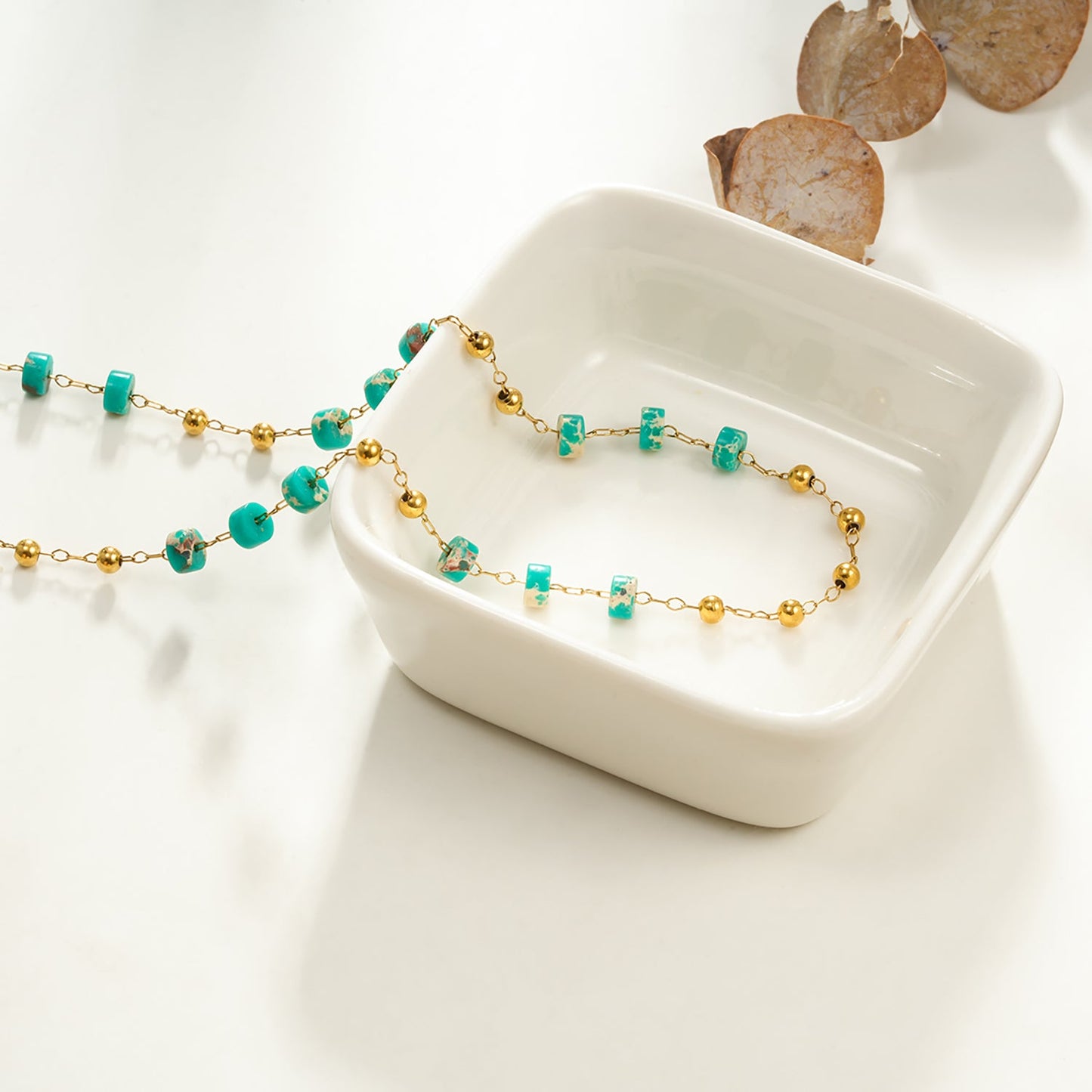 SANTA CRUZ Blue: Gold & Natural Stone Beaded Chain Necklace