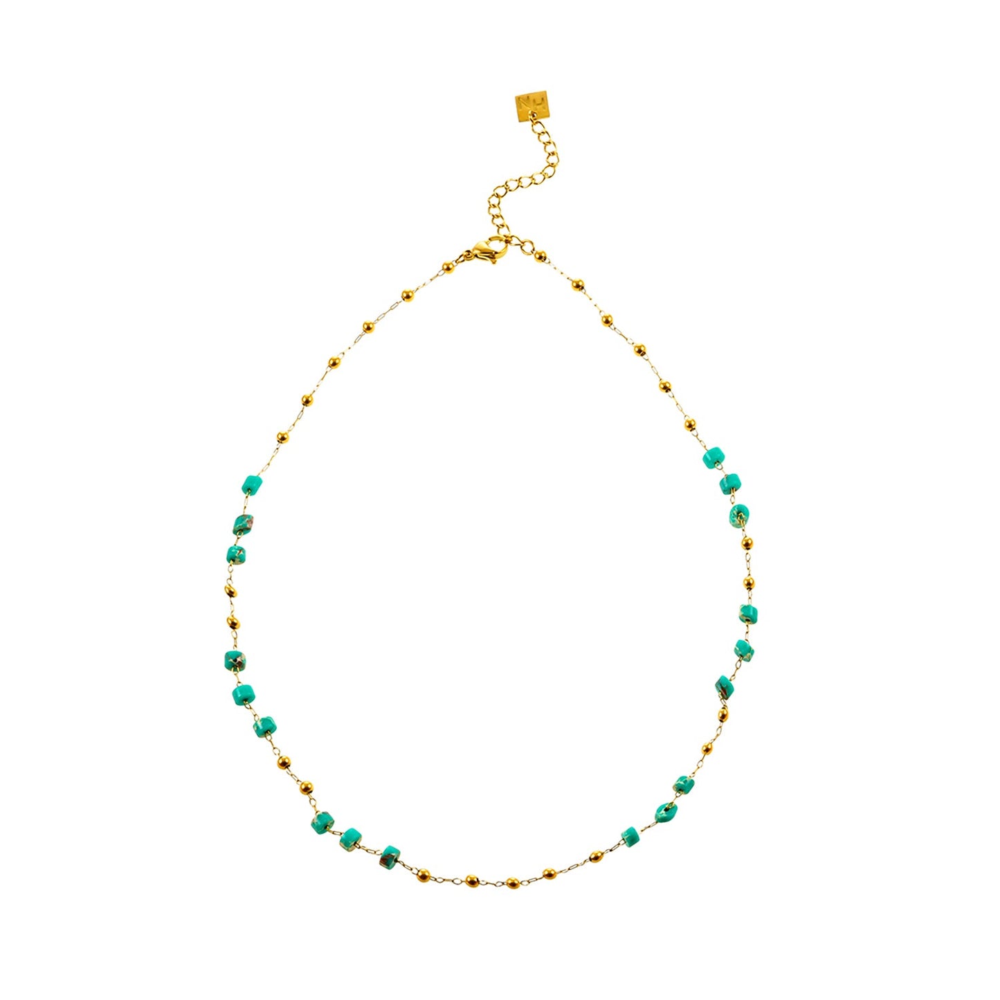 SANTA CRUZ Blue: Gold & Natural Stone Beaded Chain Necklace