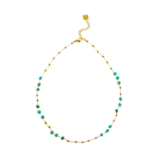 SANTA CRUZ Blue: Gold & Natural Stone Beaded Chain Necklace