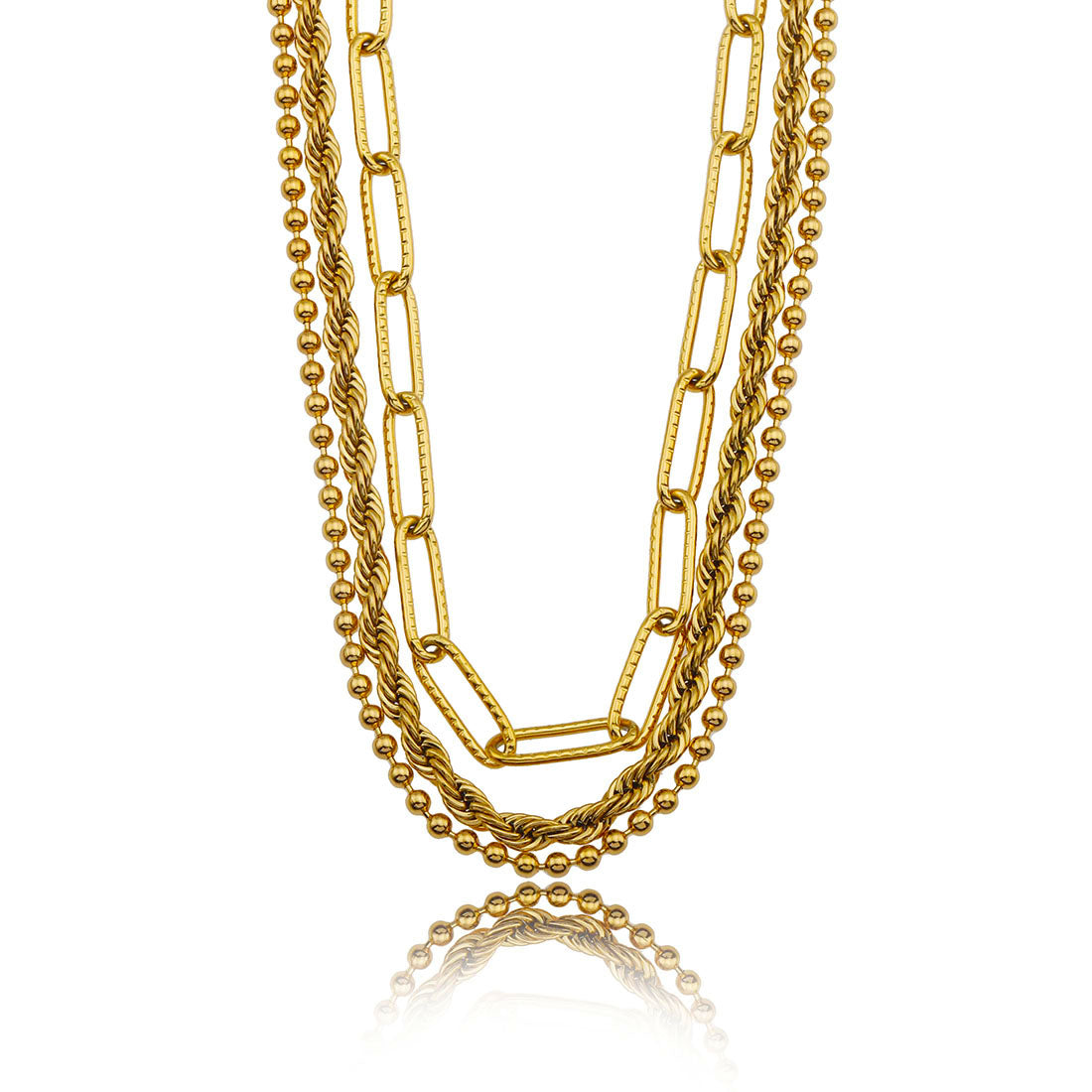 SELENE: Triple Layer Mixed Chain Gold Necklace