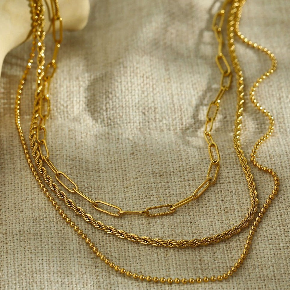 SELENE: Triple Layer Mixed Chain Gold Necklace