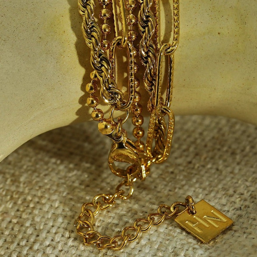 SELENE: Triple Layer Mixed Chain Gold Necklace