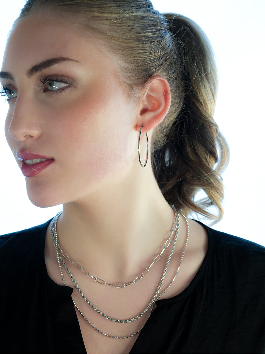 SELENE: Triple Layer Mixed Chain Necklace in Silver Toned White Gold