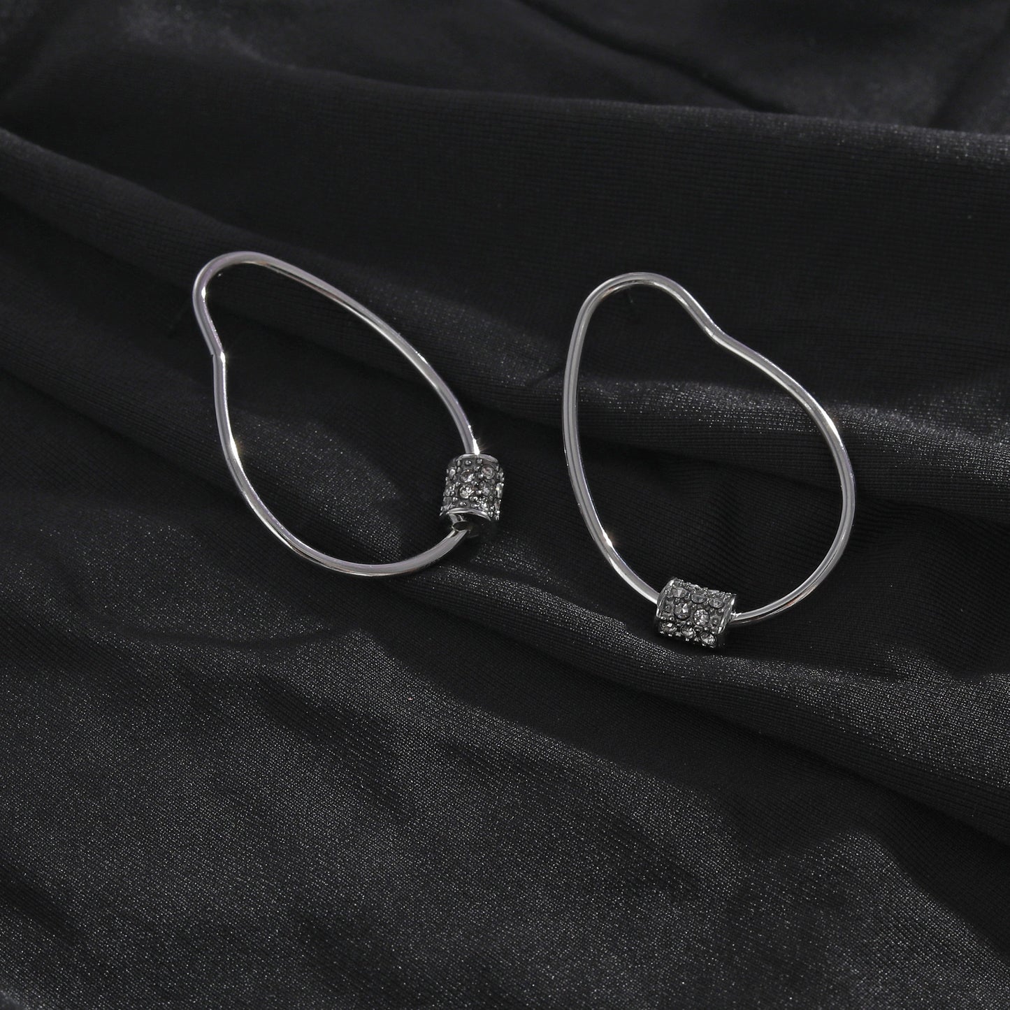 SIMAN Irregular Shaped Pavé Zirconia accented Hoop Earrings in Silver