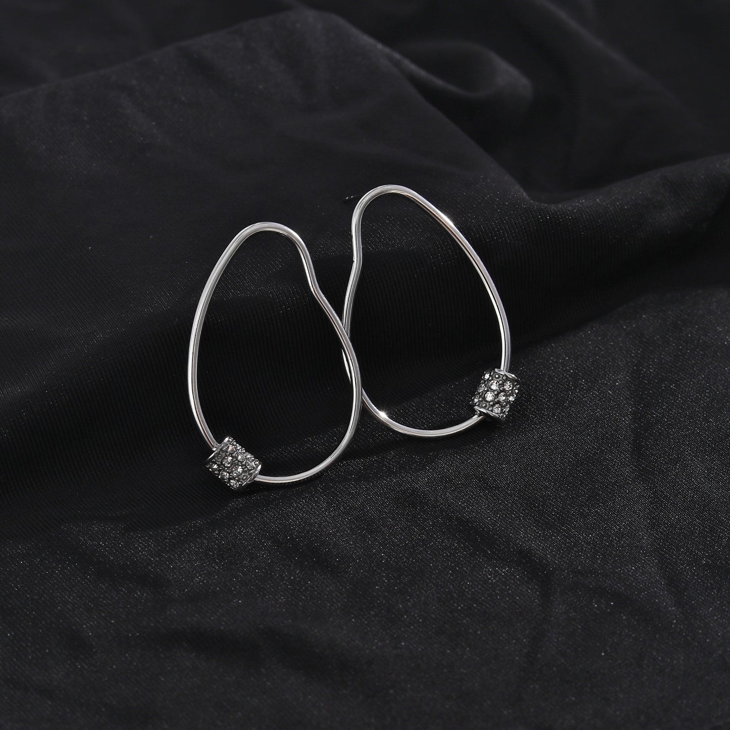 SIMAN Irregular Shaped Pavé Zirconia accented Hoop Earrings in Silver