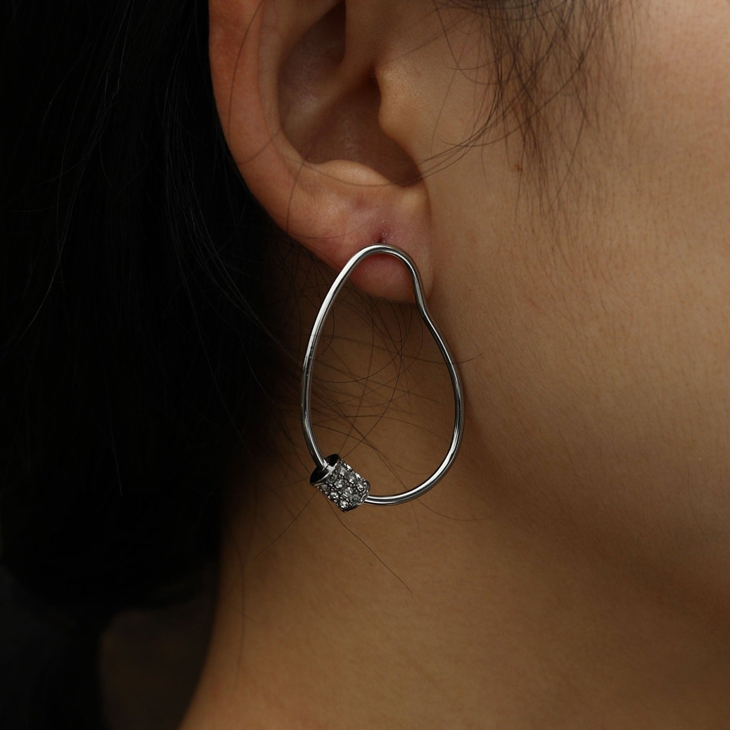 SIMAN Irregular Shaped Pavé Zirconia accented Hoop Earrings in Silver