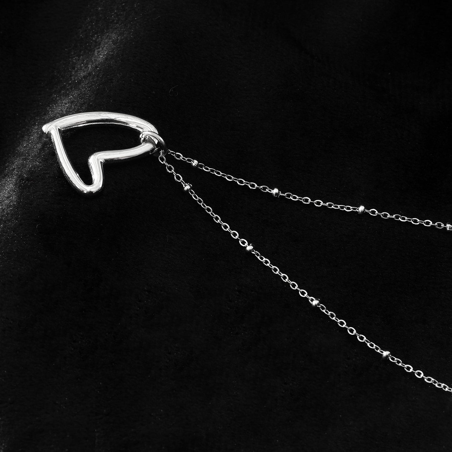 SMITTEN Silver (White Gold): Dainty Beaded Chain Anchoring an Abstract Heart Shaped Pendant