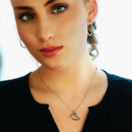 SMITTEN Silver (White Gold): Dainty Beaded Chain Anchoring an Abstract Heart Shaped Pendant