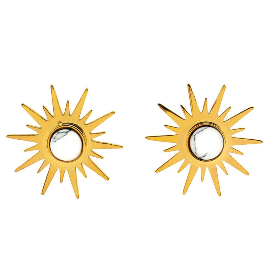 SOLE WHITE Sun Symbol Natural Stone Stud Earrings