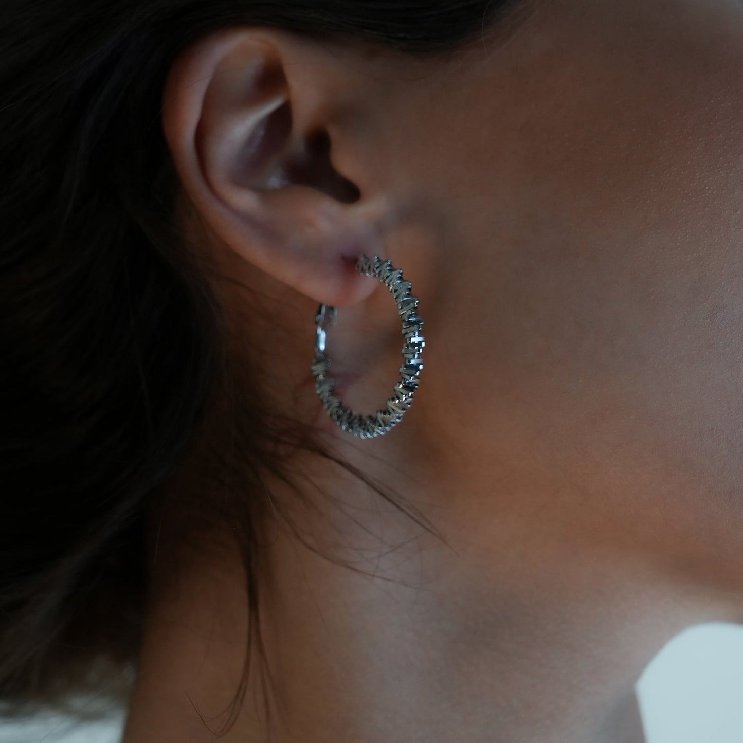 Style SPRINGDALE Silver: Textured Geometric Square Beaded Hoop Earrings