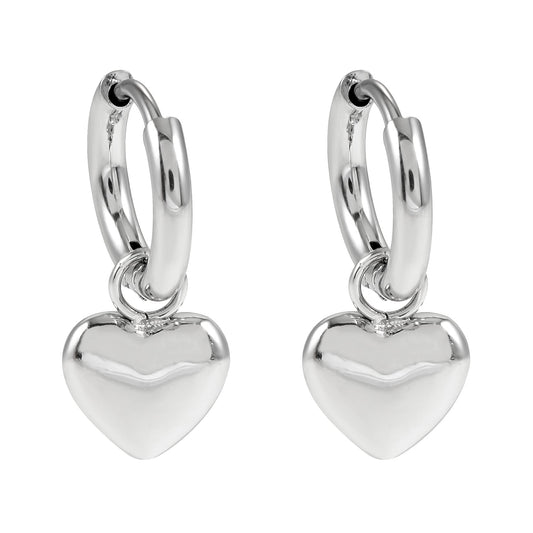 STOWE Silver: Mini Hoop Earrings Anchoring a Heart Shaped Charm