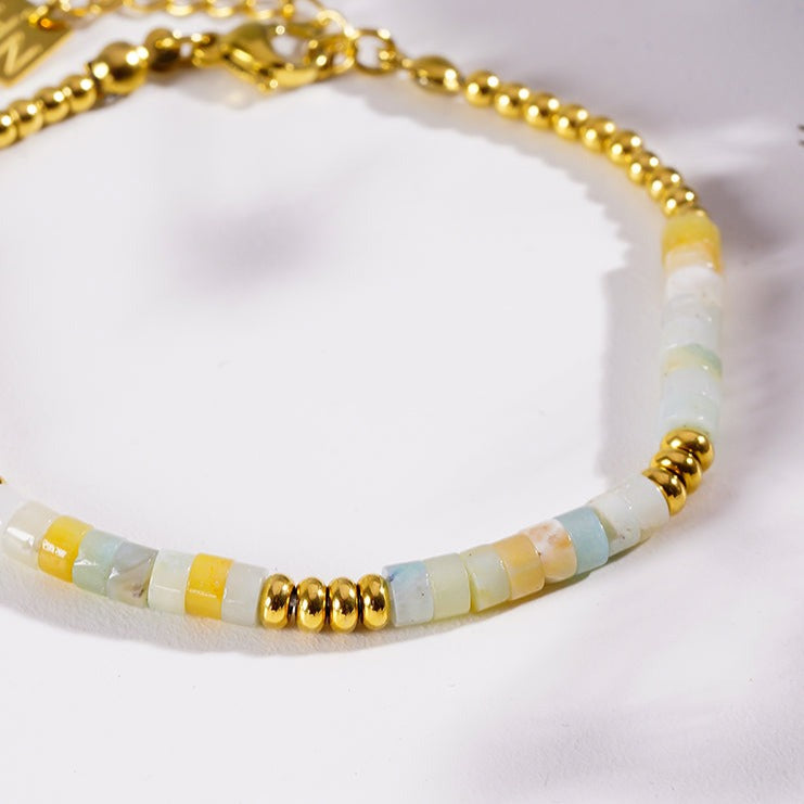 RUBINA: Amazonite Stones & Gold Beaded Bracelet