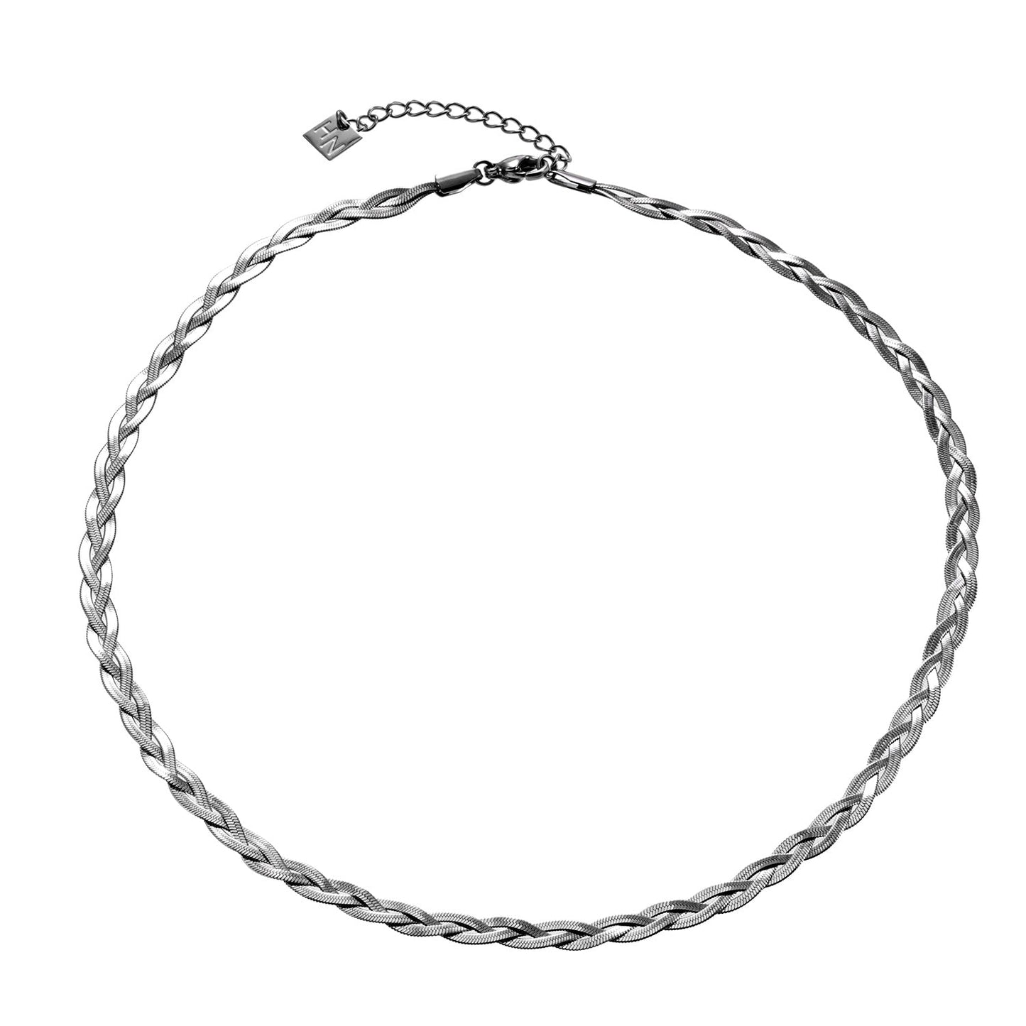 TARA White Gold (Silver Toned): Intertwined Herringbone Snake Skin Textured Necklace.
