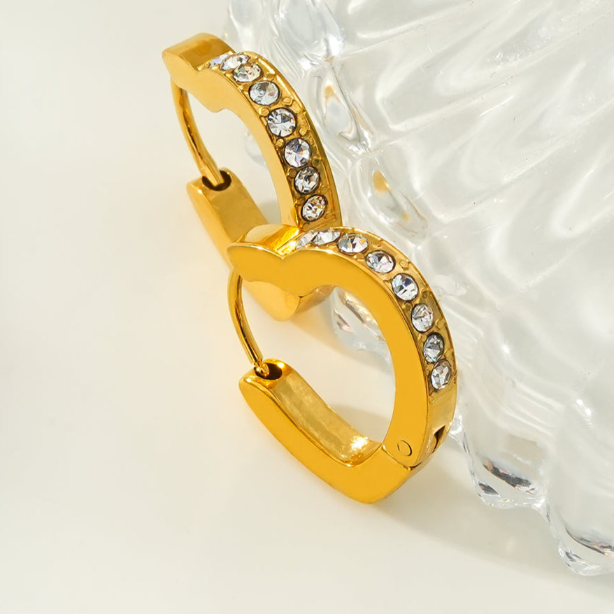 Style TENDER Gold: Heart Shaped Pavé Zirconia Embedded Mini Hoops