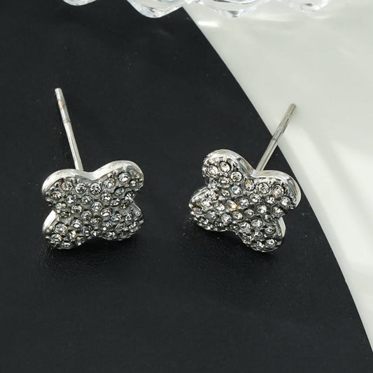 TREMBLANT White Gold (Silver Toned): Dazzling Pavé Zirconia (CZ) Stud Earrings – Elegant Sparkle AM or PM