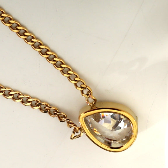 TWYLA: Chunky Tear Drop Crystal Pendent on a Link Chain Necklace