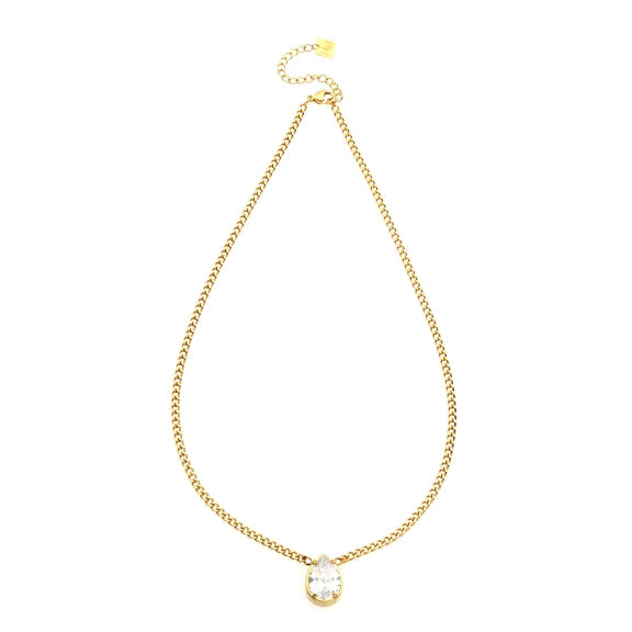 TWYLA: Chunky Tear Drop Crystal Pendent on a Link Chain Necklace