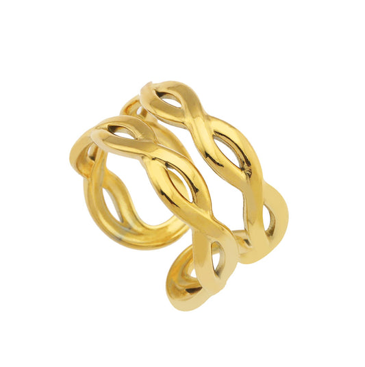 VENESSA Gold:  Intertwined Repeated Pattern Adjustable Ring