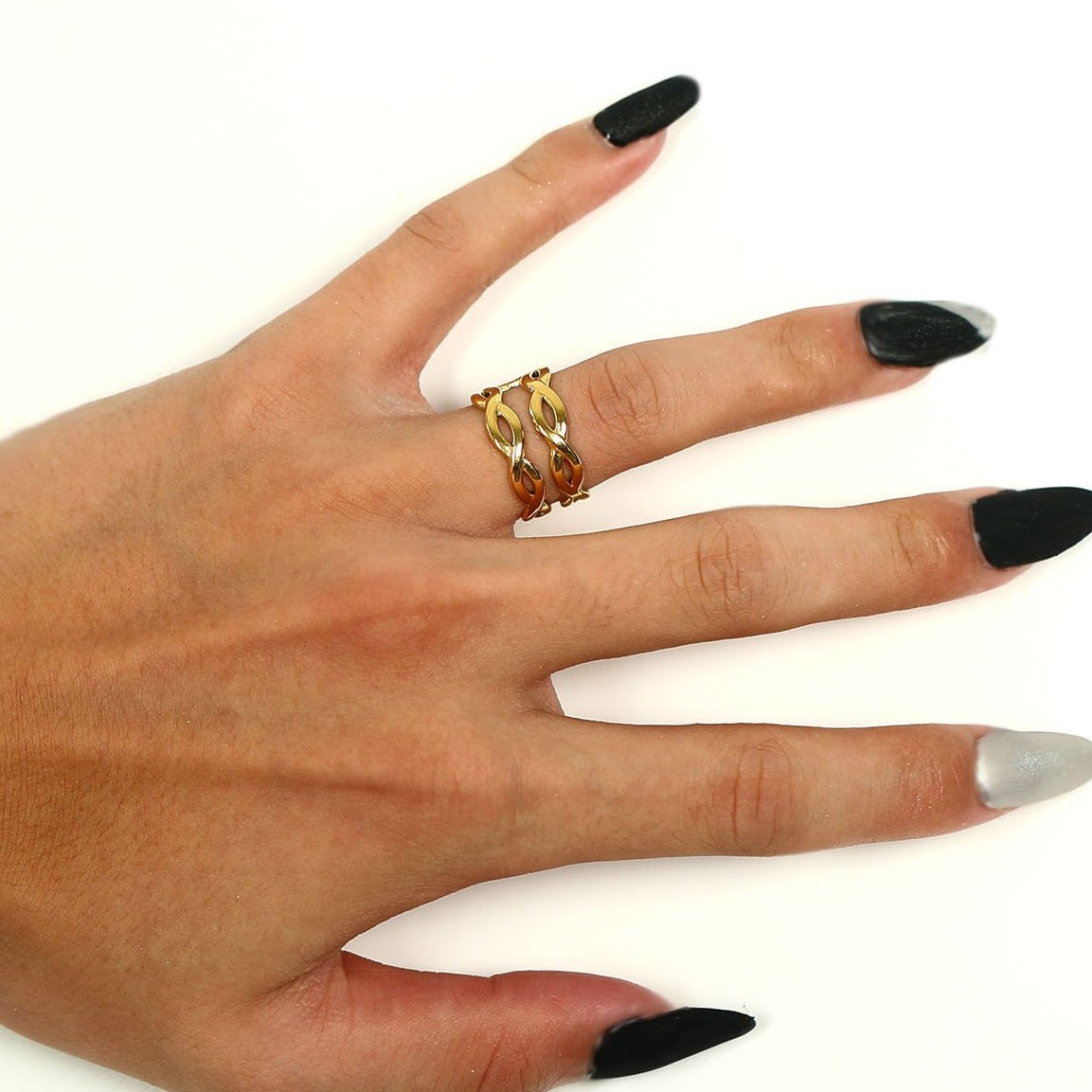 VENESSA Gold:  Intertwined Repeated Pattern Adjustable Ring
