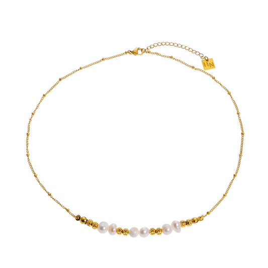 VILJA: Gilded Harmony Chain Necklace with Gold Beads and Freshwater Pearls