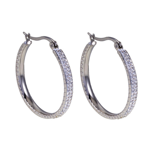 YARA Silver (White Gold): 'Pavé All the Way' Zirconia Hoop Earrings (Regular Size)