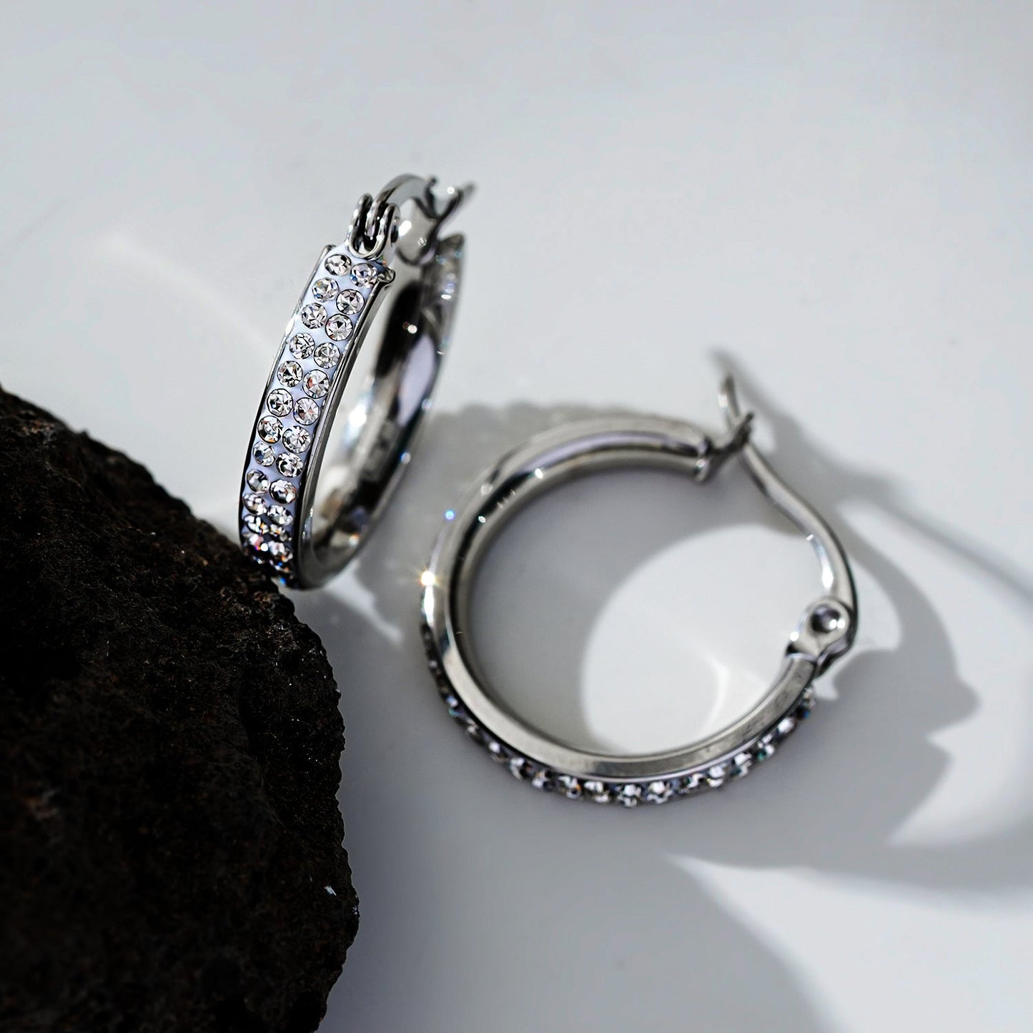 Style YARA: 'Pavé All the Way' Zirconia Hoop Earrings (Small Size) Silver