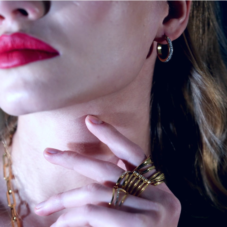 YARA Gold: 'Pavé All the Way' Zirconia Hoop Earrings (Small Size).