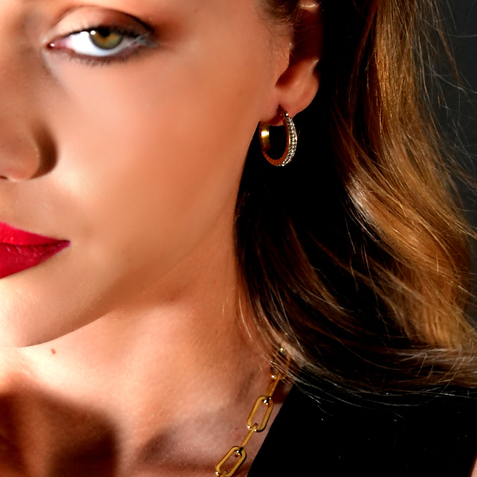 YARA Gold: 'Pavé All the Way' Zirconia Hoop Earrings (Small Size).